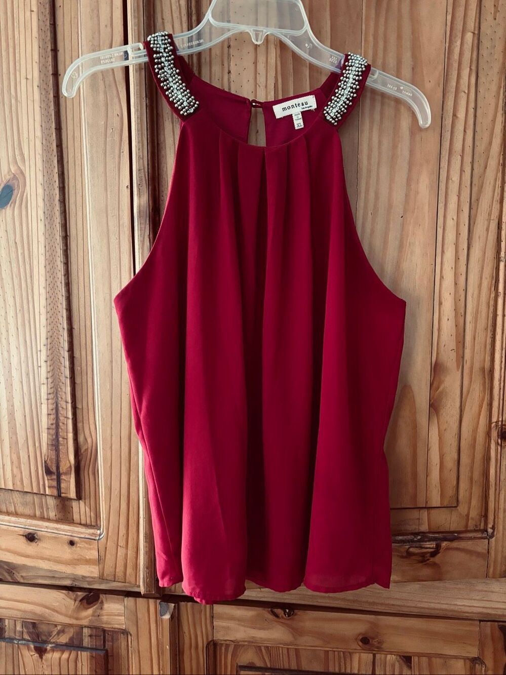 Monteau Chiffon Overlay Top with Embellished Shoulders
